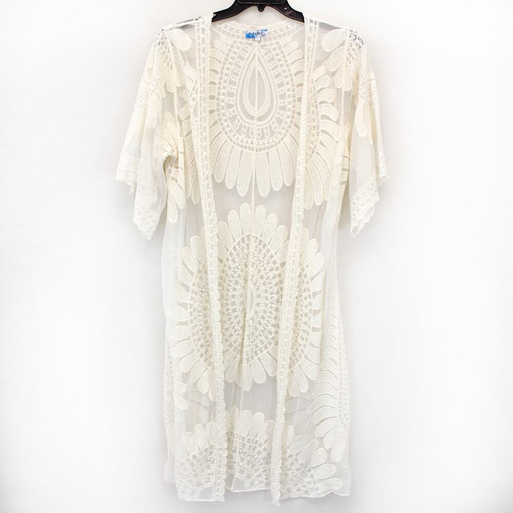 Rebellion Vintage White Lace Sheer Dust Cardigan Resort Loungewear Boho Large